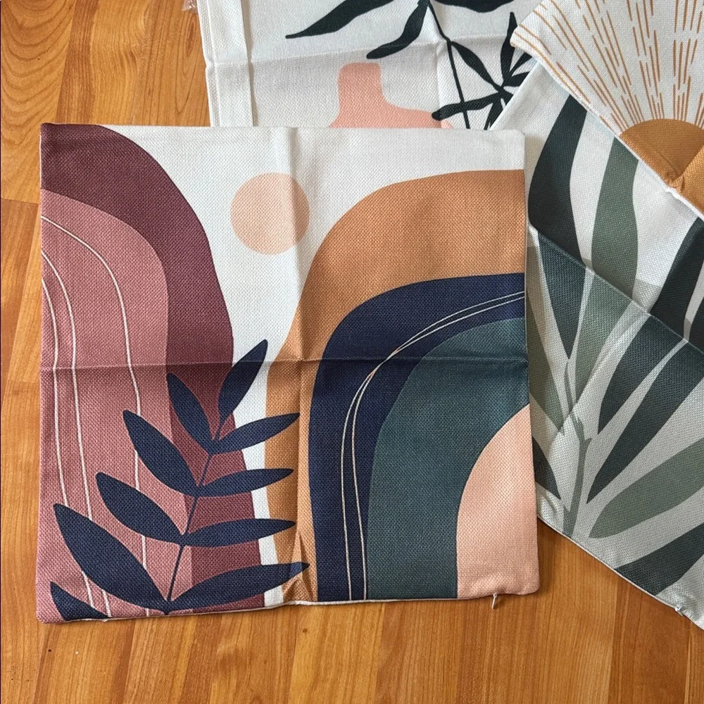 NWOT 4 pc boho‎ pillowcase covers zip closure square throw plant designed decor